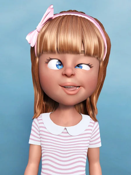 3D renderização de uma menina dos desenhos animados fazendo um rosto bobo . — Fotografia de Stock