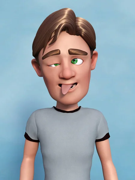 Rendu 3D d'un homme de bande dessinée faisant un visage stupide . — Photo