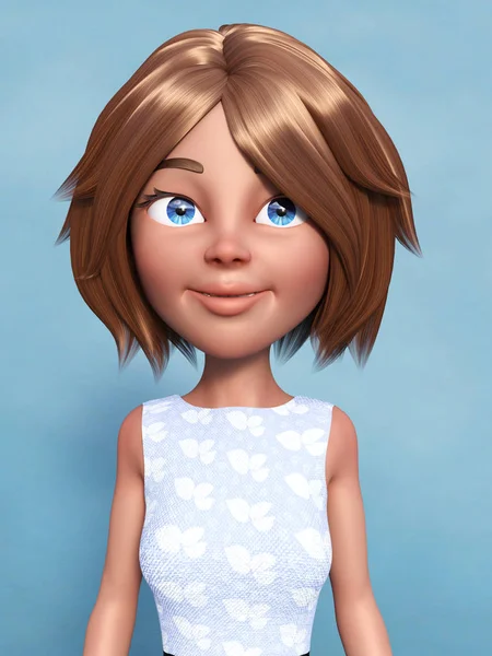 3D-Darstellung eines Cartoon-Frauenporträts. — Stockfoto