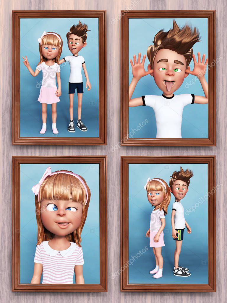 Illustrazione stock Rendering 3D di stupidi ritratti di famiglia dei  cartoni animati sulla parete . di ©sarah5 #248777306, image size:768x1024