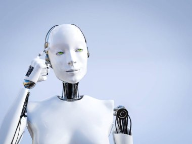 bir şey hakkında kadın robot düşünme 3D render.