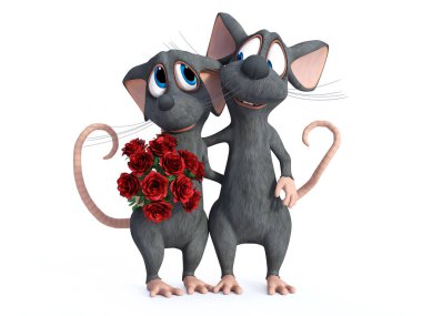 dating iki çizgi film fare 3D render.