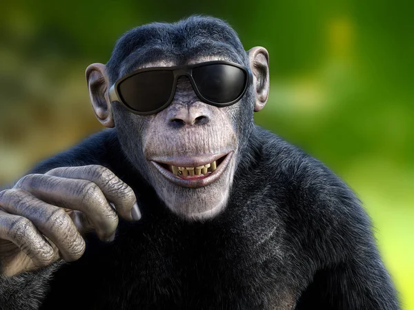 3D-weergave van een chimpansee dragen van een zonnebril. — Stockfoto