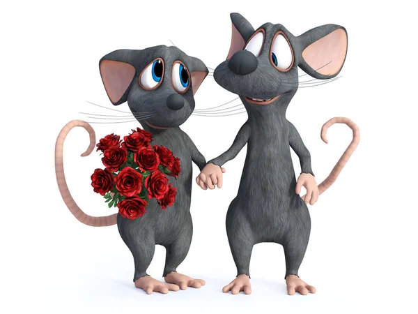 Dating iki çizgi film fare 3D render. — Stok fotoğraf