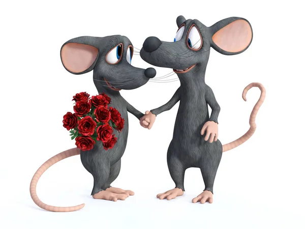 3D vykreslování dvou kreslených myší Seznamka. — Stock fotografie