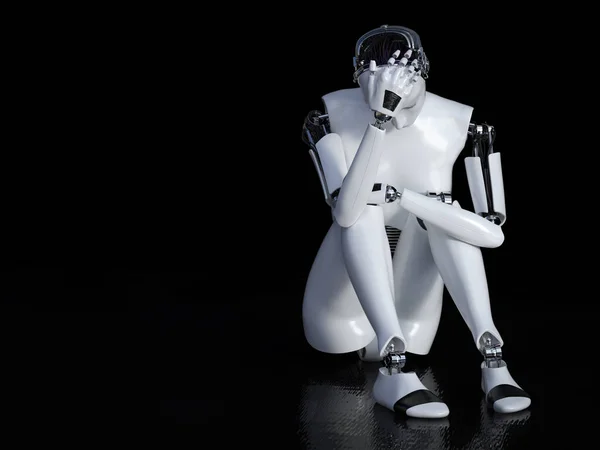 3D-gjengivelse av kvinnelig robot som ser trist ut . – stockfoto