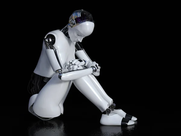 Rendering 3D di robot femminile dall'aspetto triste . — Foto Stock