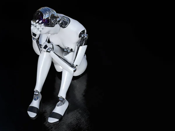 3D-Darstellung weiblicher Roboter sieht traurig aus. — Stockfoto