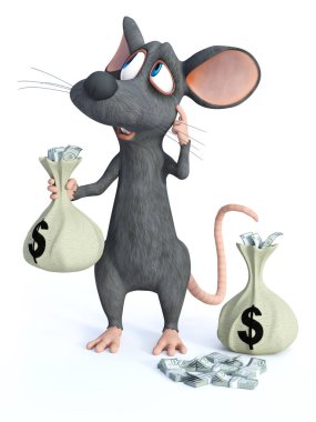 Para ile bir karikatür fare 3d render.