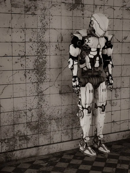 悲しそうな未来的なロボットの3Dレンダリング. — ストック写真