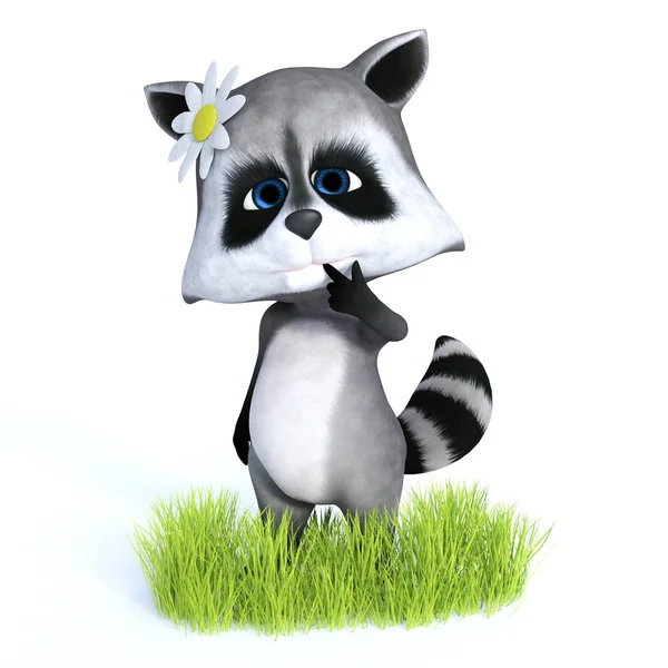 3D rendering of cute raccoon with flower. — Stock Photo, Image