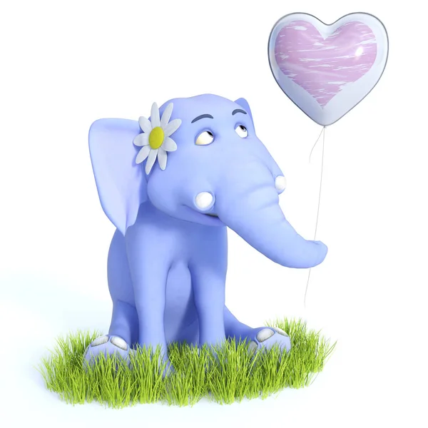 3D vykreslování roztomilé modré kreslený slon sedící a usmívající se — Stock fotografie