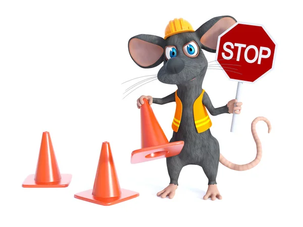 3D rendering of a cartoon mouse construction worker. — Stock Photo, Image