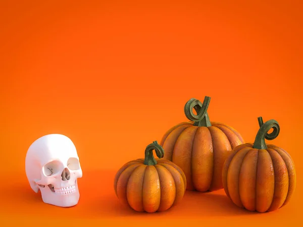 3D vykreslování podzimní dýně a lebky přání. — Stock fotografie