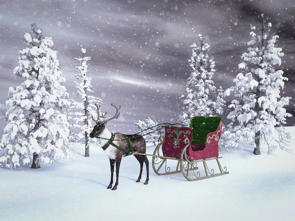 3D rendering of a reindeer with sleigh. — Stock Photo, Image