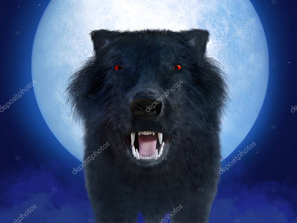 Rendering Lupo Nero Ringhiante Aggressivo Lupo Mannaro Con Gli Occhi — Foto  stock di © sarah5 #381181426, image size:1024x768