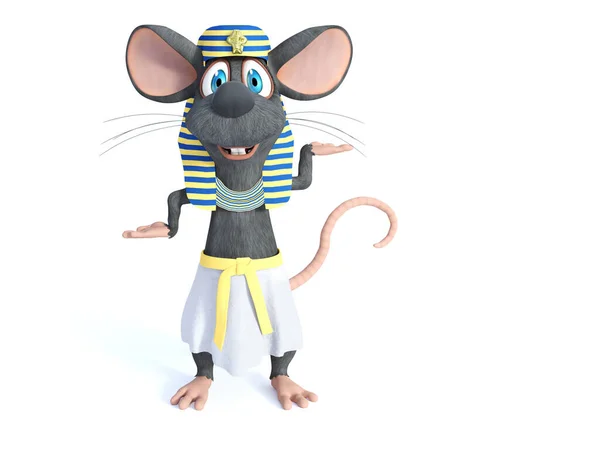 Рендеринг Мильної Усміхненої Карикатурної Миші Одягненої Давньоєгипетський Стиль Біле Тло — стокове фото