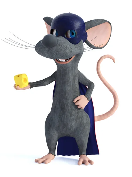 Rendering Simpatico Mouse Cartone Animato Sorridente Vestito Super Eroe Con — Foto Stock