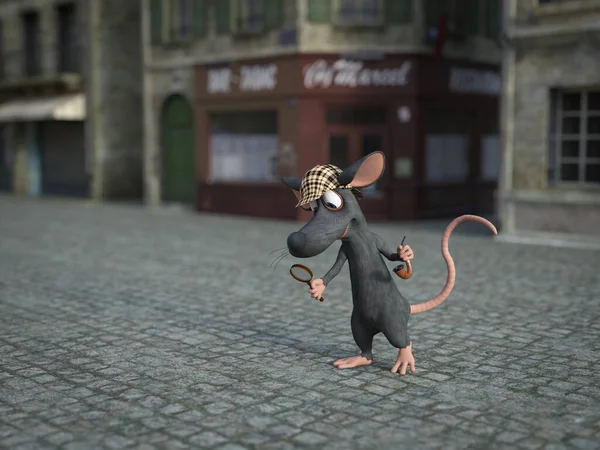 Rendering Simpatico Mouse Cartone Animato Sorridente Possesso Una Lente Ingrandimento Foto Stock