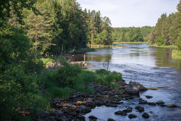 Fisherman in a river — Stock Photo, Image