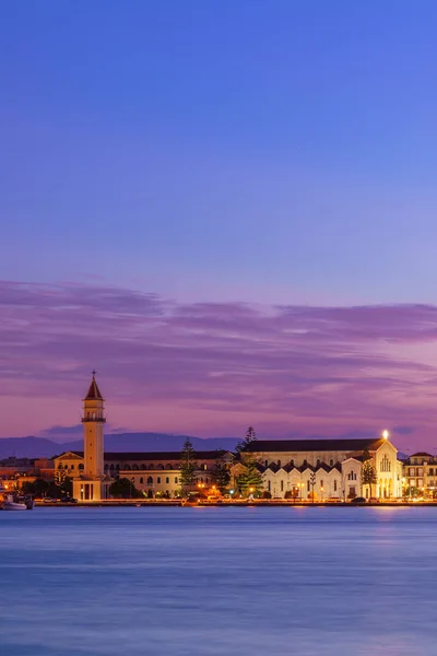 Solnedgång Över Zante Staden Hamnen Zakynthos Grekland — Stockfoto