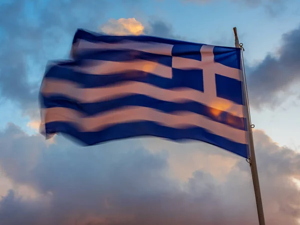 National Greek Flag Beautiful Sunset Clouds Background — Stock Photo, Image