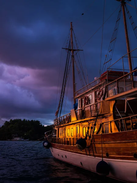 Pôr Sol Convés Veleiro Mar Jónico Grécia — Fotografia de Stock