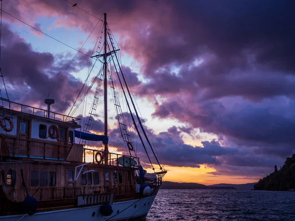 Sunset Sailboat Deck Ionian Sea Greece — Stock Photo, Image