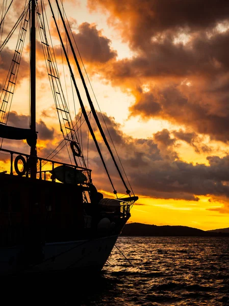 Sonnenuntergang Auf Dem Segelboot Deck Ionischen Meer Griechenland — Stockfoto