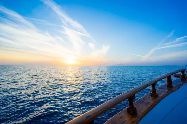 Sunset Sailboat Deck While Cruising Cyclades Greece — Stock Photo, Image