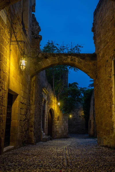 Rue Médiévale Dans Vieille Ville Rhodes Grèce — Photo