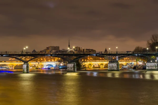 Париж Сена Ночью Берегу Реки — стоковое фото