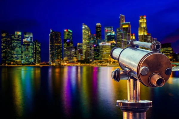 Monocular Sightseeing Singapore River View Night — Stock Photo, Image