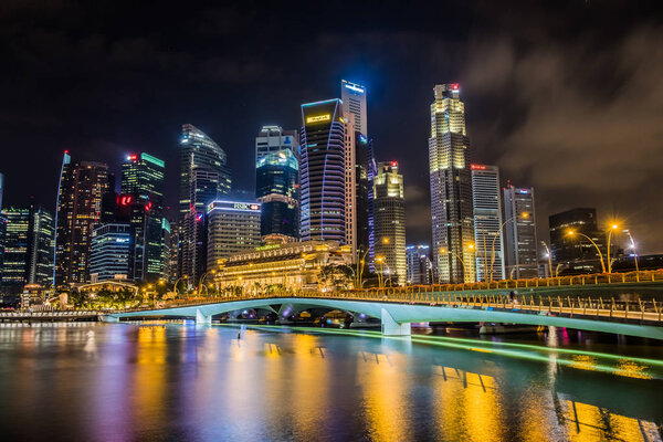 Singapore, Singapore - APRIL 22, 2018: Viewat Singapore City Skyline, which is the iconic landmarks of Singapore