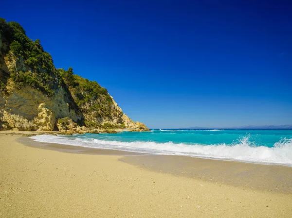 Lefkada Adası Agios Ioannis Berrak Deniz Ile Iyi Plajları — Stok fotoğraf