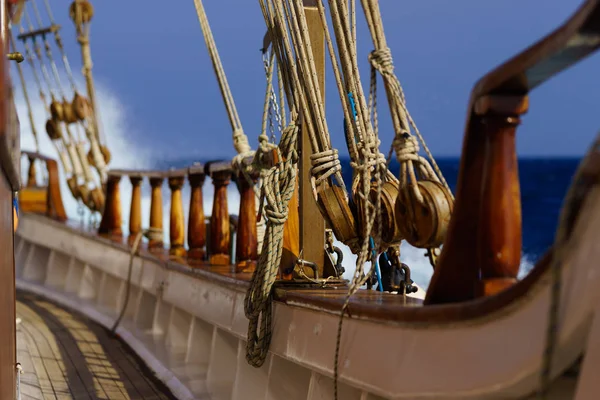 Old Ship Tackles Old Sailing Ship Vessel Background — Stock Photo, Image