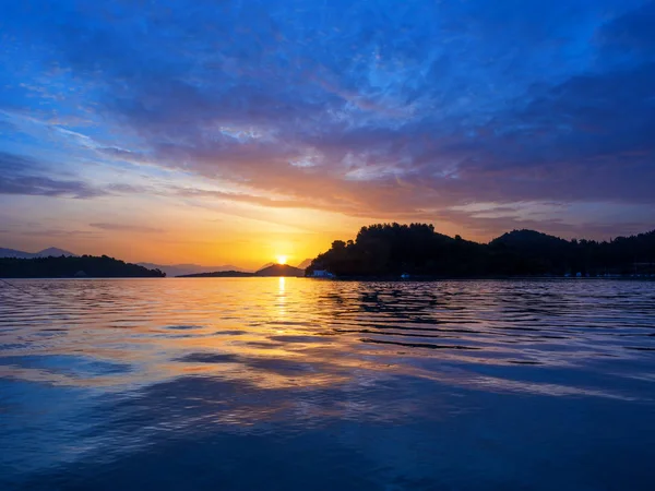 Sonnenaufgang Der Bucht Von Nidri Auf Der Ionischen Insel Lefkas — Stockfoto