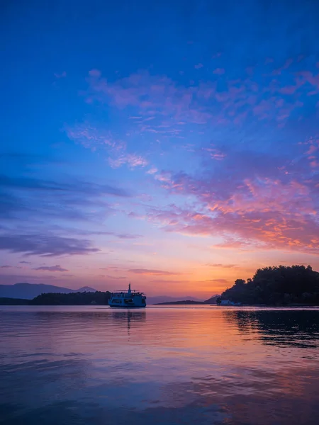 Sonnenaufgang Der Bucht Von Nidri Auf Der Ionischen Insel Lefkas — Stockfoto