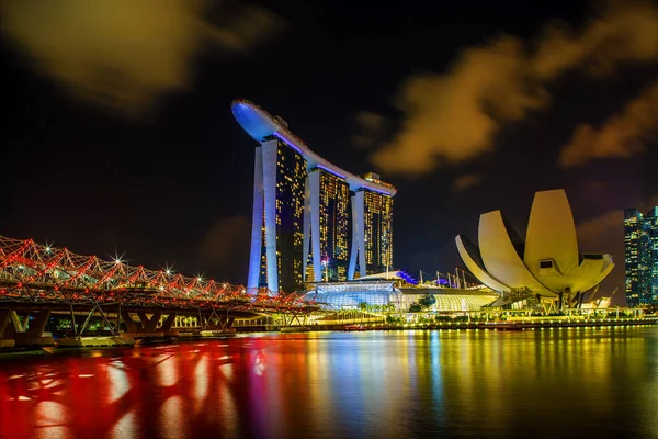 Ville Singapour Singapour Avril 2018 Marina Bay Sands Nuit Grand — Photo
