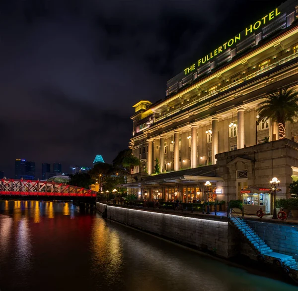 Singapore City Singapur Nisan 2018 Fullerton Hotel Downtown Singapur Geceleri — Stok fotoğraf