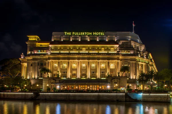 Singapore City Singapur Nisan 2018 Fullerton Hotel Downtown Singapur Geceleri — Stok fotoğraf