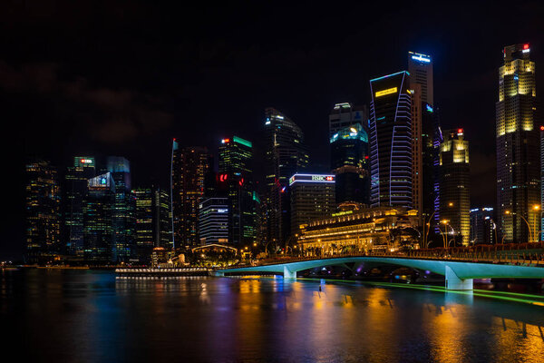 Singapore, Singapore - APRIL 22, 2018: View at Singapore City Skyline, which is the iconic landmarks of Singapore