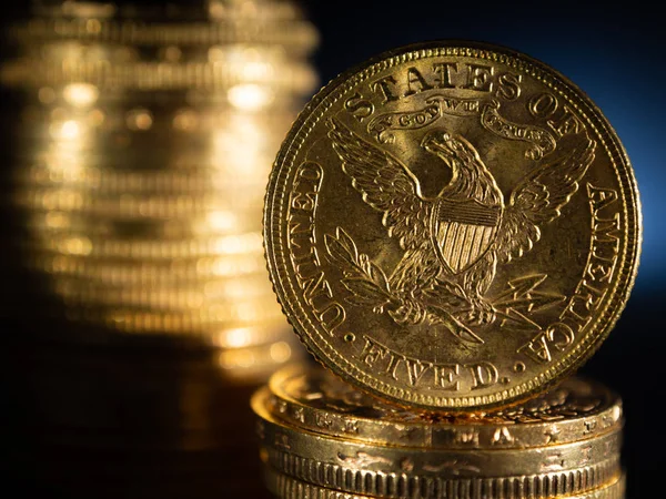 Real Gold Coins Dark Background — Stock Photo, Image