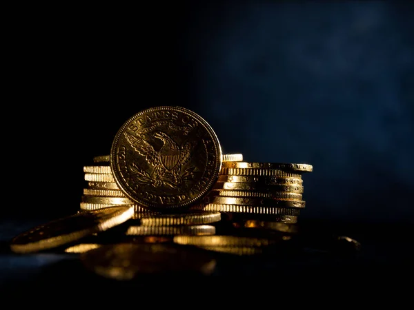 Real Gold Coins Dark Background — Stock Photo, Image