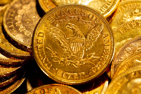 Real Gold Coins Dark Background — Stock Photo, Image