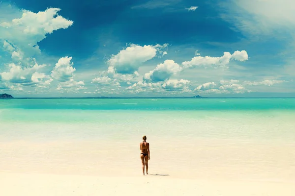 Woman Sunbathing Tropical Beach Summer Travel Holidays — Stock Photo, Image