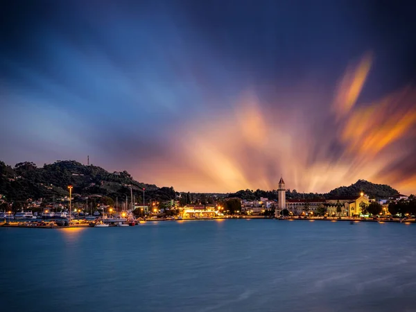 Zante Kasaba Harbor Zakinthos Yunanistan Üzerinden Günbatımı — Stok fotoğraf