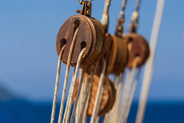 Old Ship Tackles Old Sailing Ship Vessel Background — Stock Photo, Image