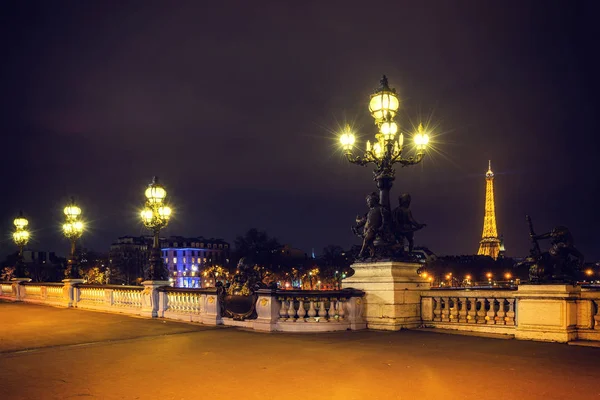 Париж Сена Ночью Берегу Реки — стоковое фото