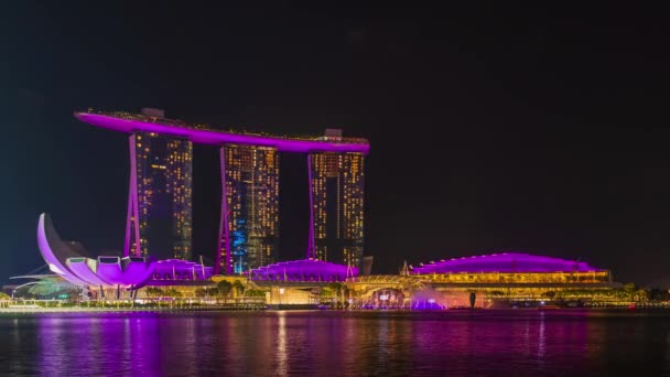 Φως Και Νερό Δείχνουν Στο Marina Bay Sands Στη Σιγκαπούρη — Αρχείο Βίντεο